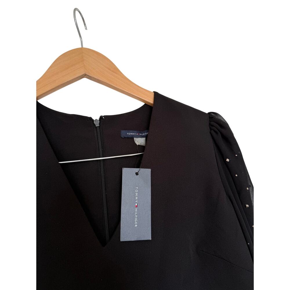 Tommy Hilfiger Rhinestone-Sleeve Shift Black Dress Size 2 Long Sleeves Back Zip - Picture 7 of 8